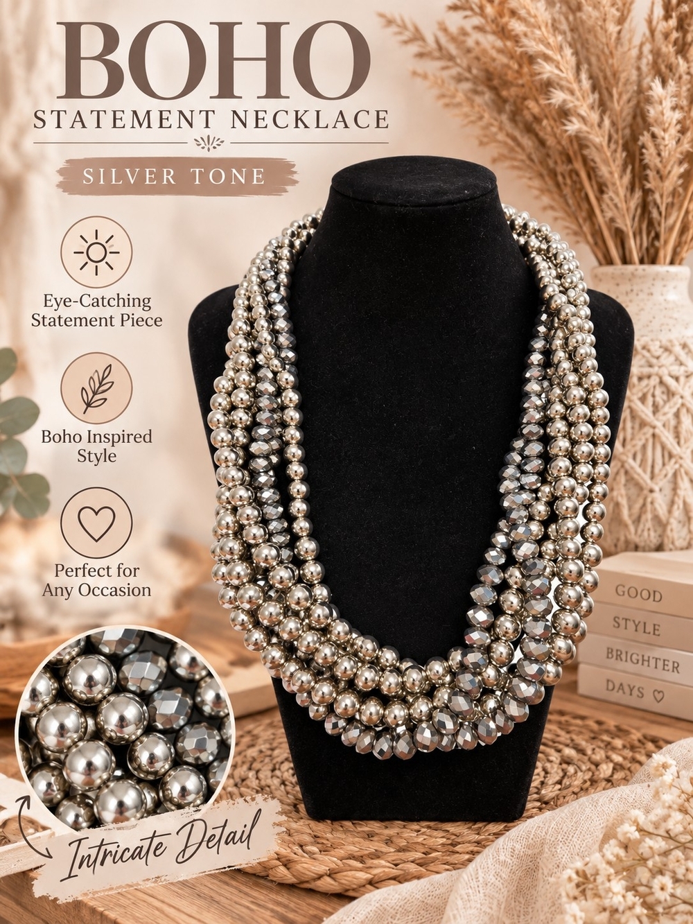 Lane Bryant Silver-Tone Multi-Strand Beaded Necklace